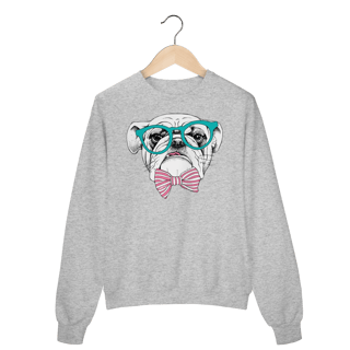 Nome do produto Moletom Blusão Bulldog Inglês de Óculos e Gravatinha