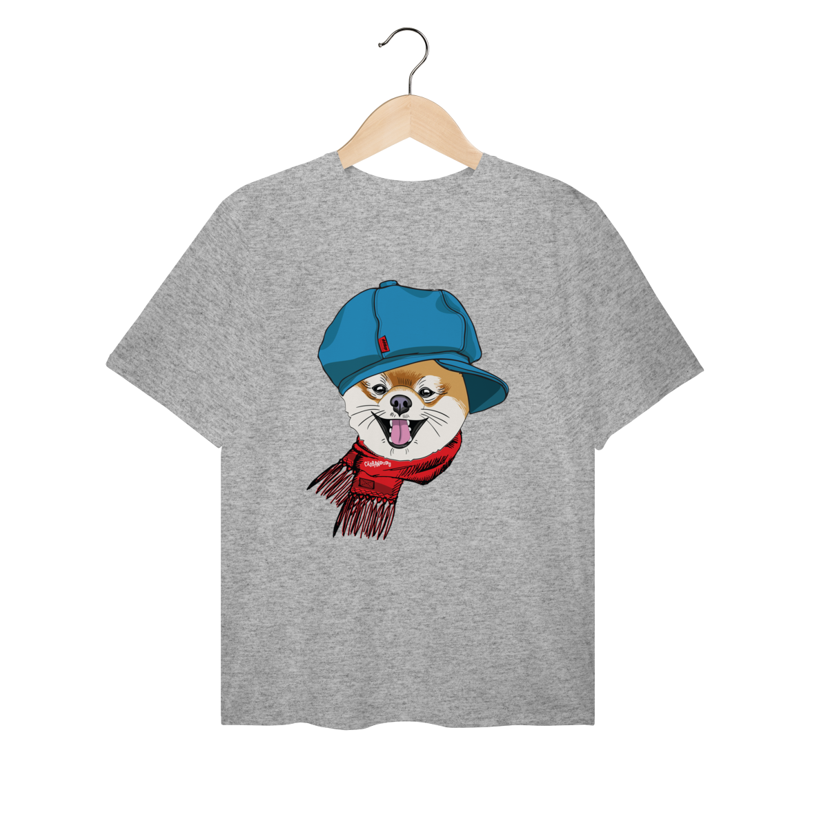 Nome do produto: Camiseta Plus Size Spitz Alemão de Boina e Cachecol