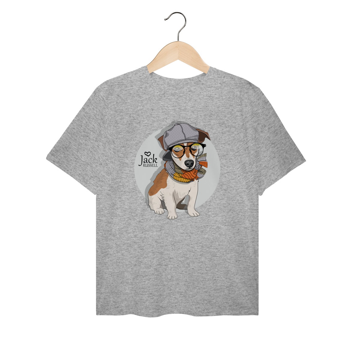 Nome do produto: Camiseta Plus Size Jack Russell de Óculos e Cachecol