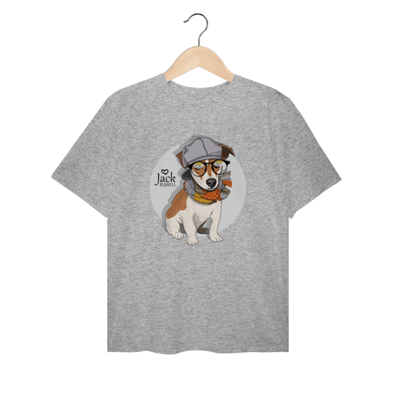 Camiseta Plus Size Jack Russell de Óculos e Cachecol