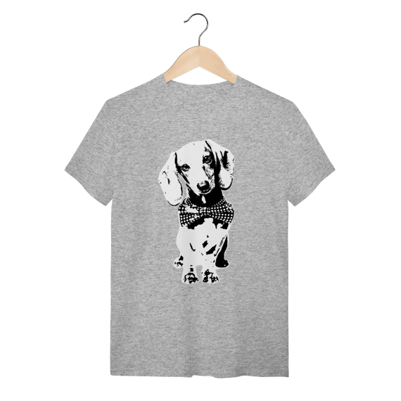 Camiseta Dachshund de Gravatinha em Preto e Branco
