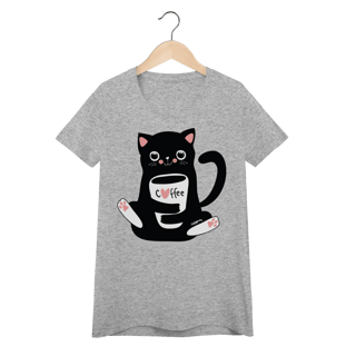 Camiseta Feminina Baby Look Gato Preto Café
