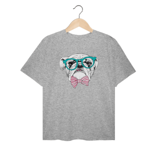 Nome do produto Camiseta Plus Size Bulldog Inglês de Óculos e Gravatinha