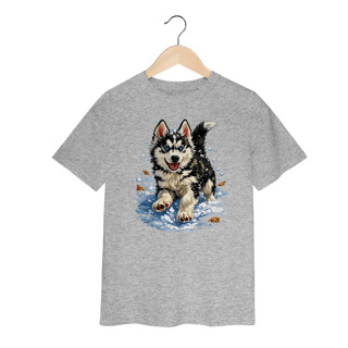 Nome do produto Camiseta Infantil Husky Siberiano Correndo na Neve
