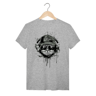 Nome do produto Camiseta Gato Ouvindo Música de Boné e Óculos