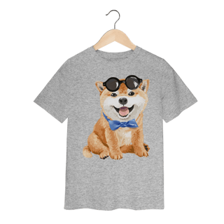 Nome do produto Camiseta Infantil Akita Filhote de Óculos e Gravatinha
