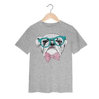 Nome do produto Camiseta Infantil Bulldog Inglês de Óculos e Gravatinha
