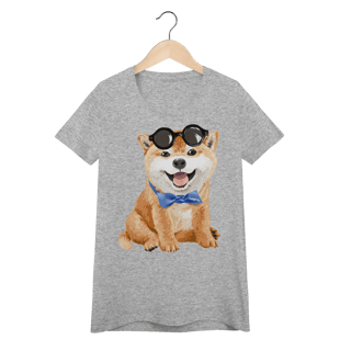 Nome do produto Camiseta Feminina Baby Look Akita Filhote de Óculos e Gravatinha
