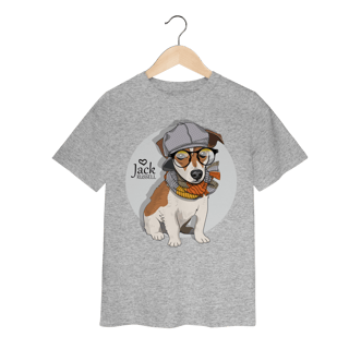 Nome do produto Camiseta Infantil Jack Russell de Óculos e Cachecol