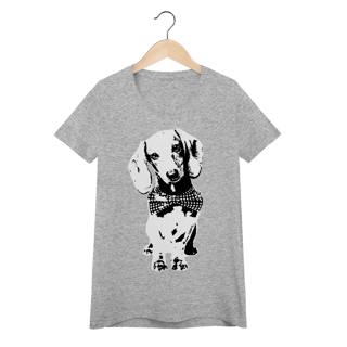 Nome do produto Camiseta Feminina Baby Look Dachshund de Gravatinha em Preto e Branco