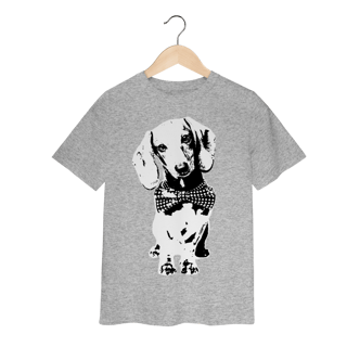 Nome do produto Camiseta Infantil Dachshund de Gravatinha em Preto e Branco