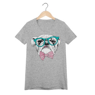 Nome do produto Camiseta Feminina Baby Look Bulldog Inglês de Óculos e Gravatinha