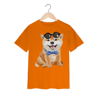 Nome do produto Camiseta Infantil Akita Filhote de Óculos e Gravatinha