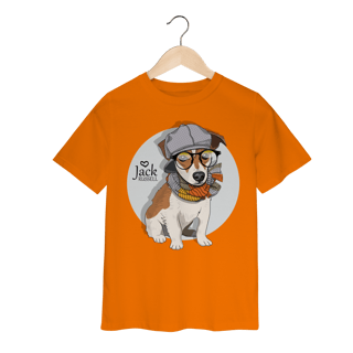 Nome do produto Camiseta Infantil Jack Russell de Óculos e Cachecol