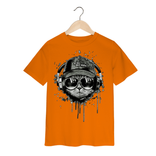 Nome do produto Camiseta Infantil Gato Ouvindo Música de Boné e Óculos