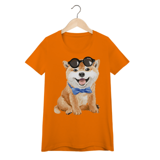 Nome do produto Camiseta Feminina Baby Look Akita Filhote de Óculos e Gravatinha