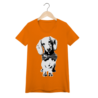 Nome do produto Camiseta Feminina Baby Look Dachshund de Gravatinha em Preto e Branco