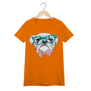 Nome do produto Camiseta Feminina Baby Look Bulldog Inglês de Óculos e Gravatinha