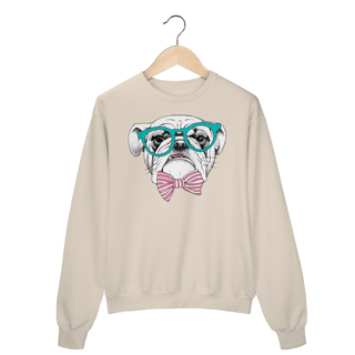 Nome do produto Moletom Blusão Bulldog Inglês de Óculos e Gravatinha