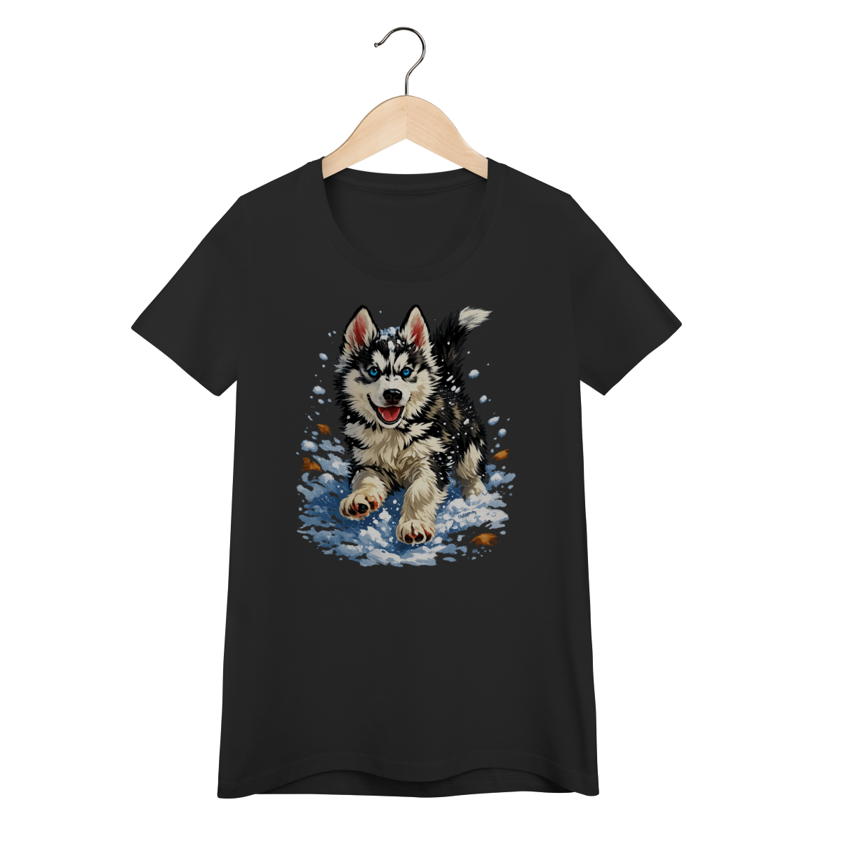 Nome do produto: Baby Look Husky Siberiano Correndo na Neve