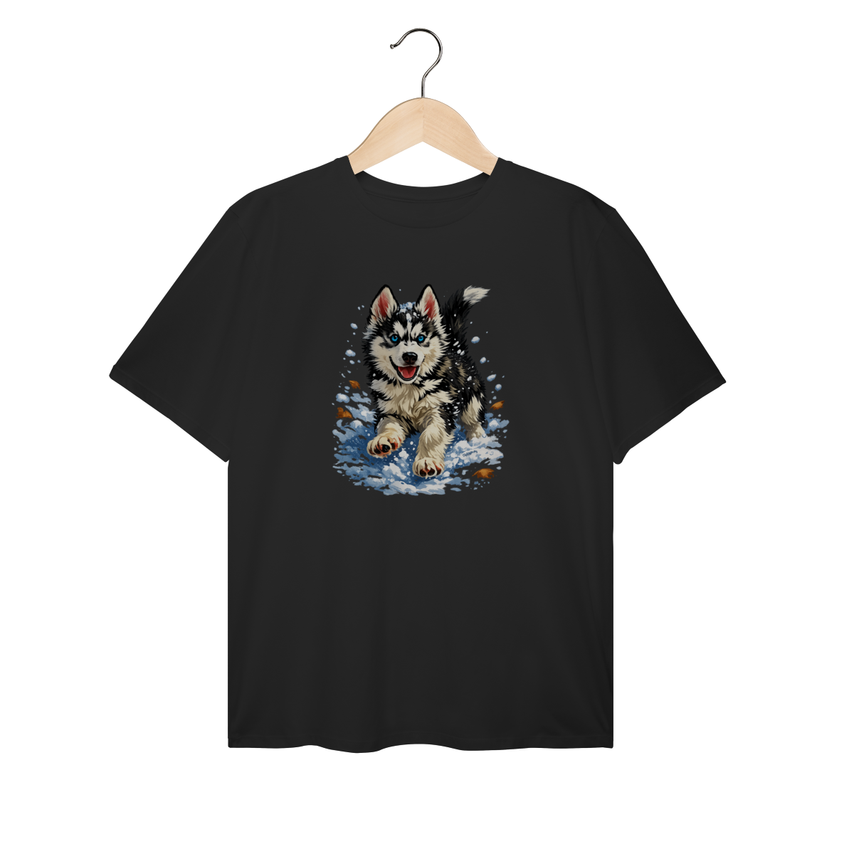 Nome do produto: Camiseta Plus Size Husky Siberiano Correndo na Neve