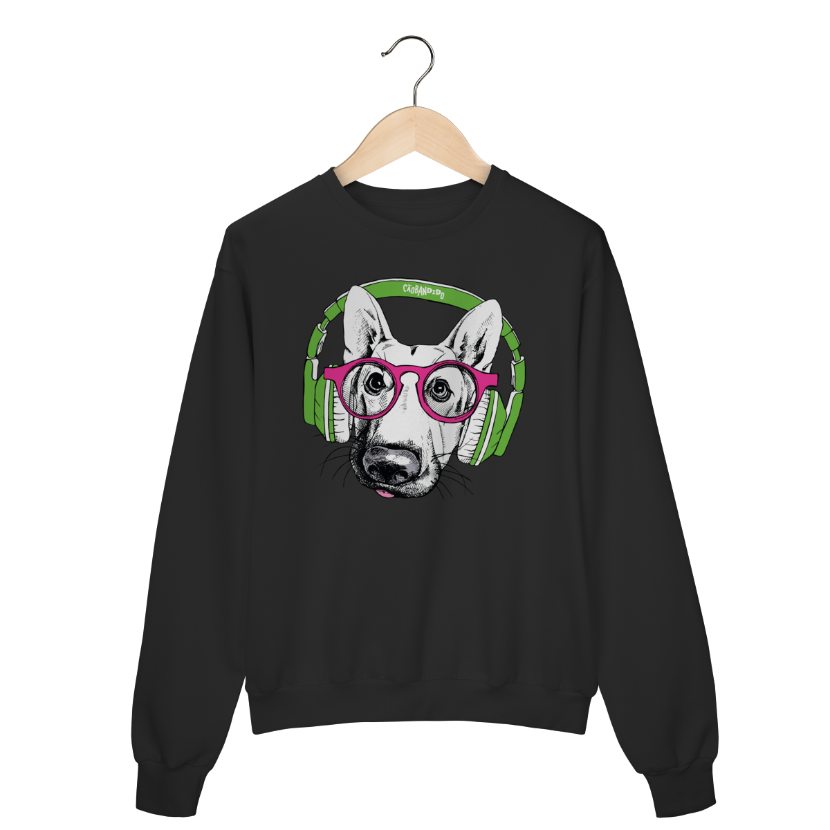 Nome do produto: Moletom Blusão Pastor Alemão de Óculos e Fone de Ouvido