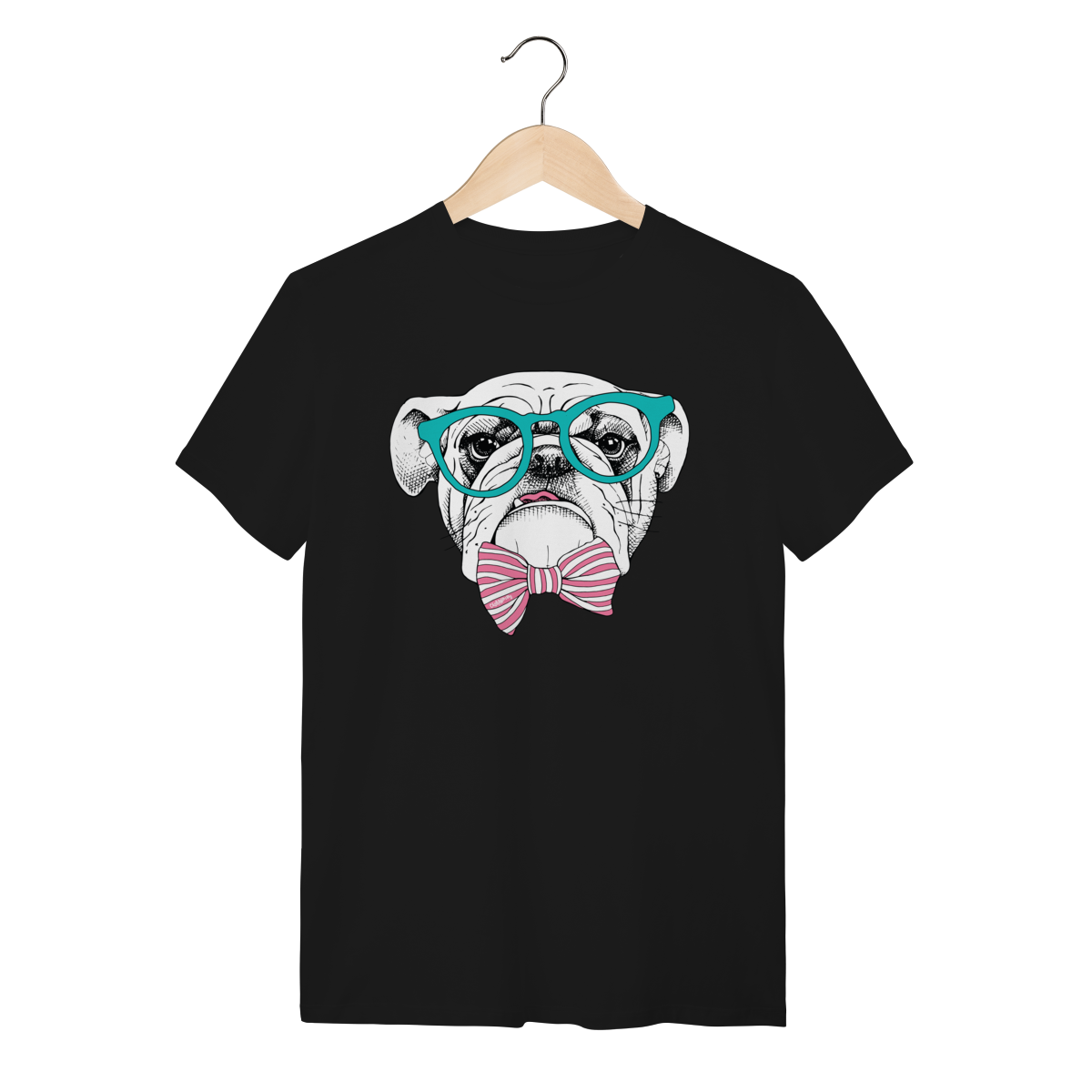 Nome do produto: Camiseta Bulldog Inglês de Óculos e Gravatinha