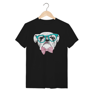 Camiseta Bulldog Inglês de Óculos e Gravatinha