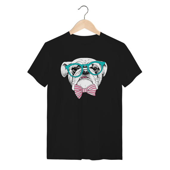Camiseta Bulldog Inglês de Óculos e Gravatinha