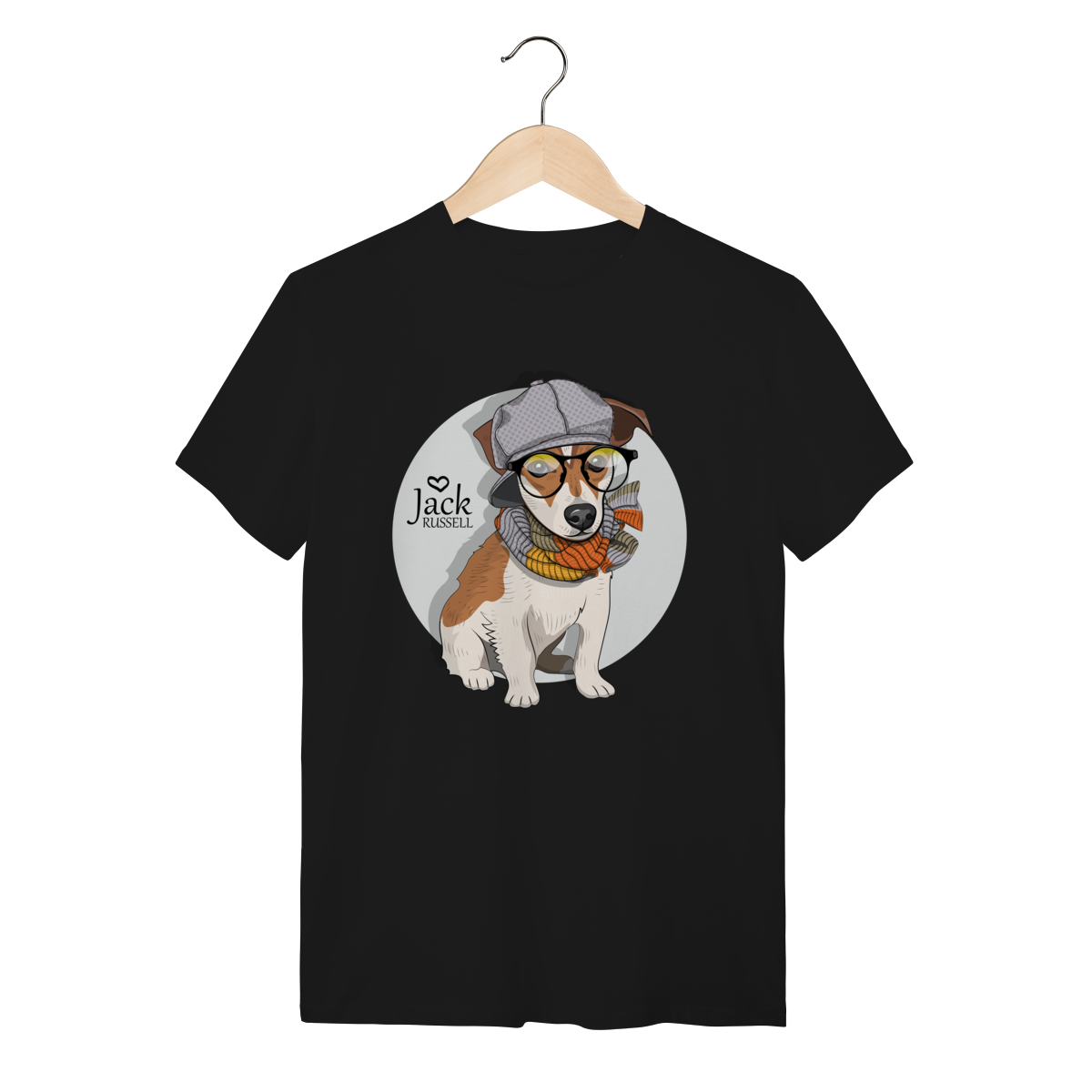 Nome do produto: Camiseta Jack Russell de Óculos e Cachecol