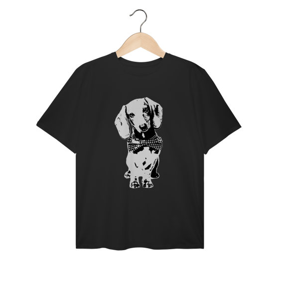 Camiseta Plus Size Dachshund de Gravatinha em Preto e Branco