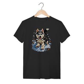 Nome do produto Camiseta Husky Siberiano Correndo na Neve