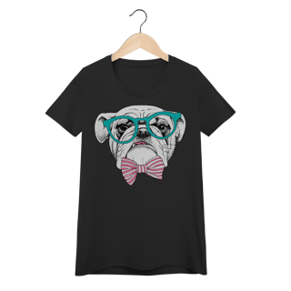 Nome do produto Camiseta Feminina Baby Look Bulldog Inglês de Óculos e Gravatinha