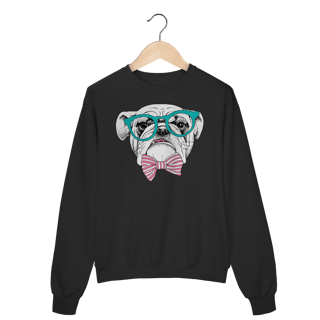 Nome do produto Moletom Blusão Bulldog Inglês de Óculos e Gravatinha