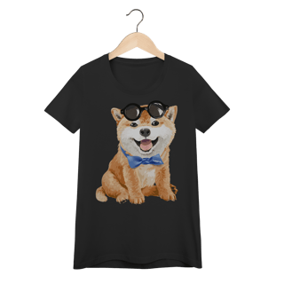 Nome do produto Camiseta Feminina Baby Look Akita Filhote de Óculos e Gravatinha