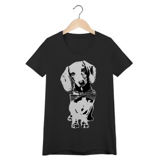Nome do produto Camiseta Feminina Baby Look Dachshund de Gravatinha em Preto e Branco