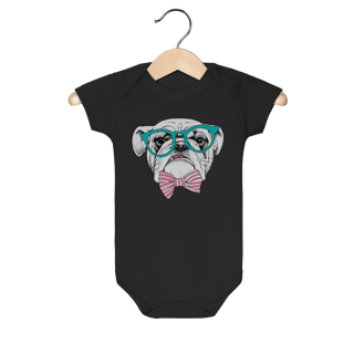 Nome do produto Body Bebê Bulldog Inglês de Óculos e Gravatinha