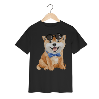 Nome do produto Camiseta Infantil Akita Filhote de Óculos e Gravatinha