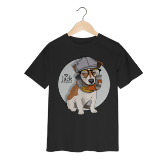 Nome do produto Camiseta Infantil Jack Russell de Óculos e Cachecol