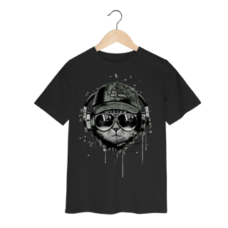 Nome do produto Camiseta Infantil Gato Ouvindo Música de Boné e Óculos
