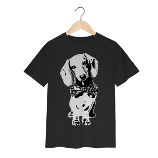 Nome do produto Camiseta Infantil Dachshund de Gravatinha em Preto e Branco