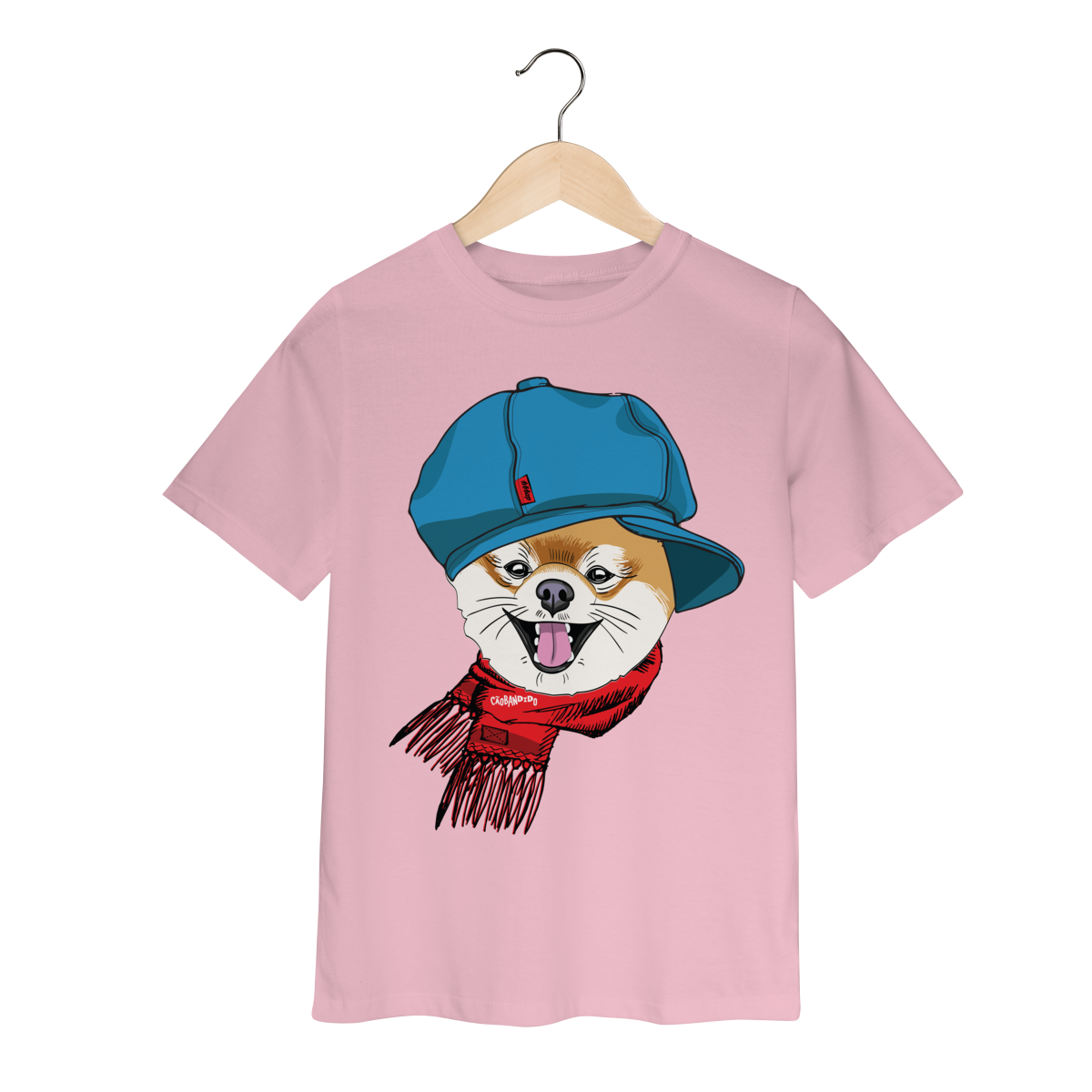 Nome do produto: Camiseta Infantil Spitz Alemão de Boina e Cachecol