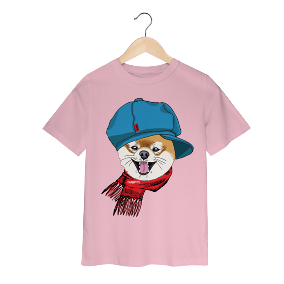 Camiseta Infantil Spitz Alemão de Boina e Cachecol