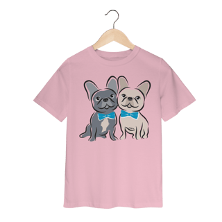 Nome do produto Camiseta Infantil Bulldog Francês Casal de Gravatinha