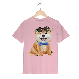 Nome do produto Camiseta Infantil Akita Filhote de Óculos e Gravatinha