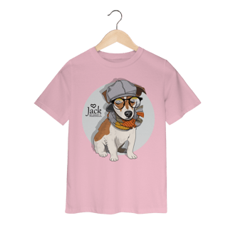 Nome do produto Camiseta Infantil Jack Russell de Óculos e Cachecol