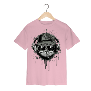Nome do produto Camiseta Infantil Gato Ouvindo Música de Boné e Óculos