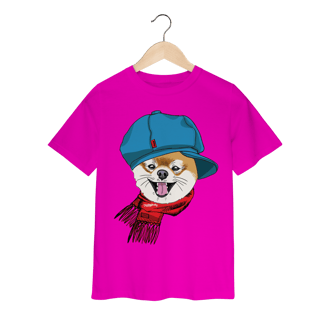 Nome do produto Camiseta Infantil Spitz Alemão de Boina e Cachecol