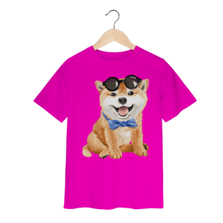 Nome do produto Camiseta Infantil Akita Filhote de Óculos e Gravatinha