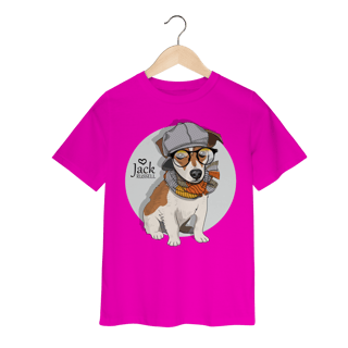 Nome do produto Camiseta Infantil Jack Russell de Óculos e Cachecol